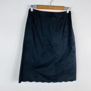 Talbots Size 6 Eyelet Embroidered Cotton Skirt Black